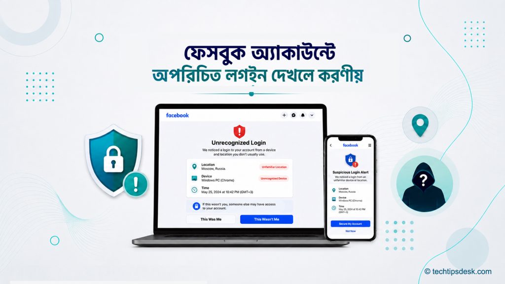 Facebook অ্যাকাউন্টে অপরিচিত লগইন শনাক্ত ও নিরাপত্তা যাচাইয়ের প্রতীকী ছবি