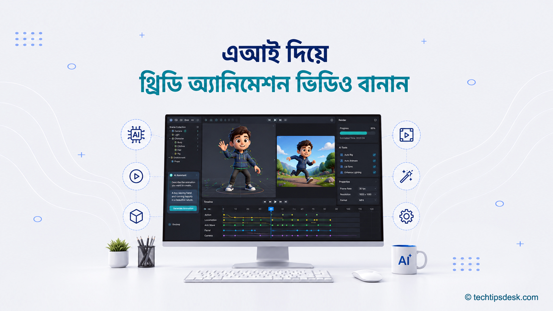 এআই দিয়ে থ্রিডি অ্যানিমেশন ভিডিও তৈরির সফটওয়্যারে কার্টুন চরিত্র সম্পাদনার দৃশ্য এআই দিয়ে থ্রিডি অ্যানিমেশন ভিডিও তৈরির সফটওয়্যারে কার্টুন চরিত্র সম্পাদনার দৃশ্য