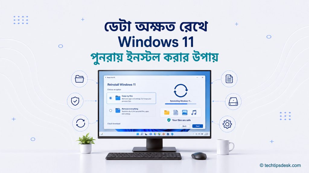 ডেটা অক্ষত রেখে Windows 11 পুনরায় ইনস্টলের Keep my files অপশন দেখানো কম্পিউটার